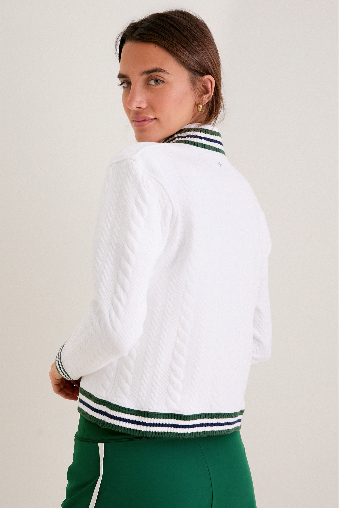 White and Eden Green Cable Charley Cardigan