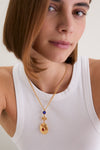 Gold Locket Necklace with Red and Blue Stones