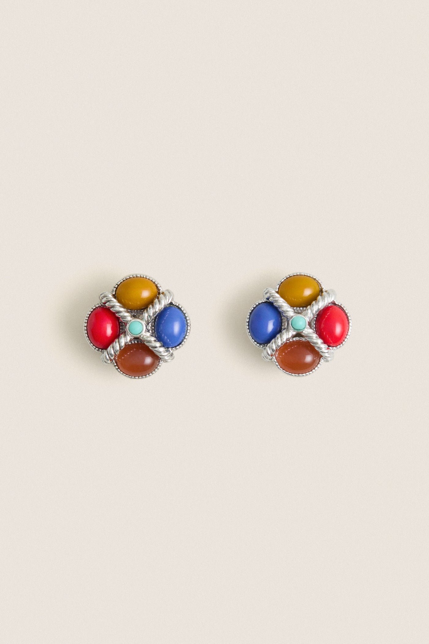 Silver Plated Stud Earrings with Glass Color Stones | Ben Amun