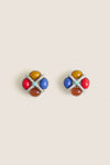 Silver Plated Stud Earrings with Glass Color Stones