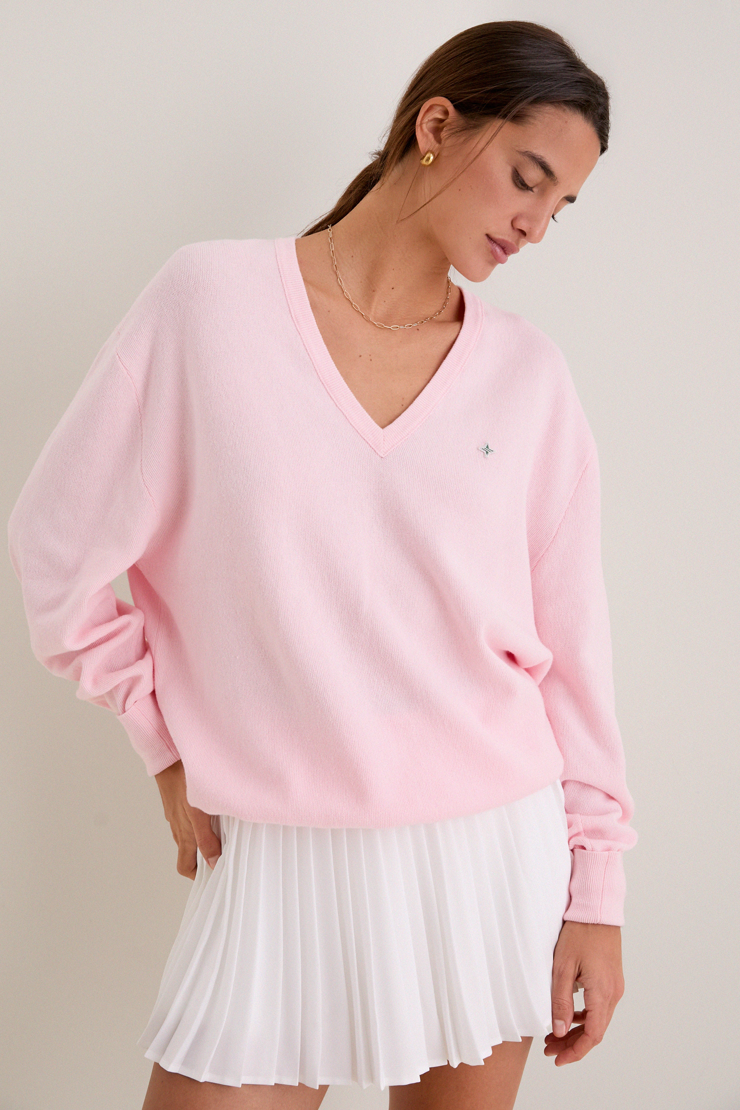 Pale Pink Wilma V-Neck Sweater | Tnuck Sport