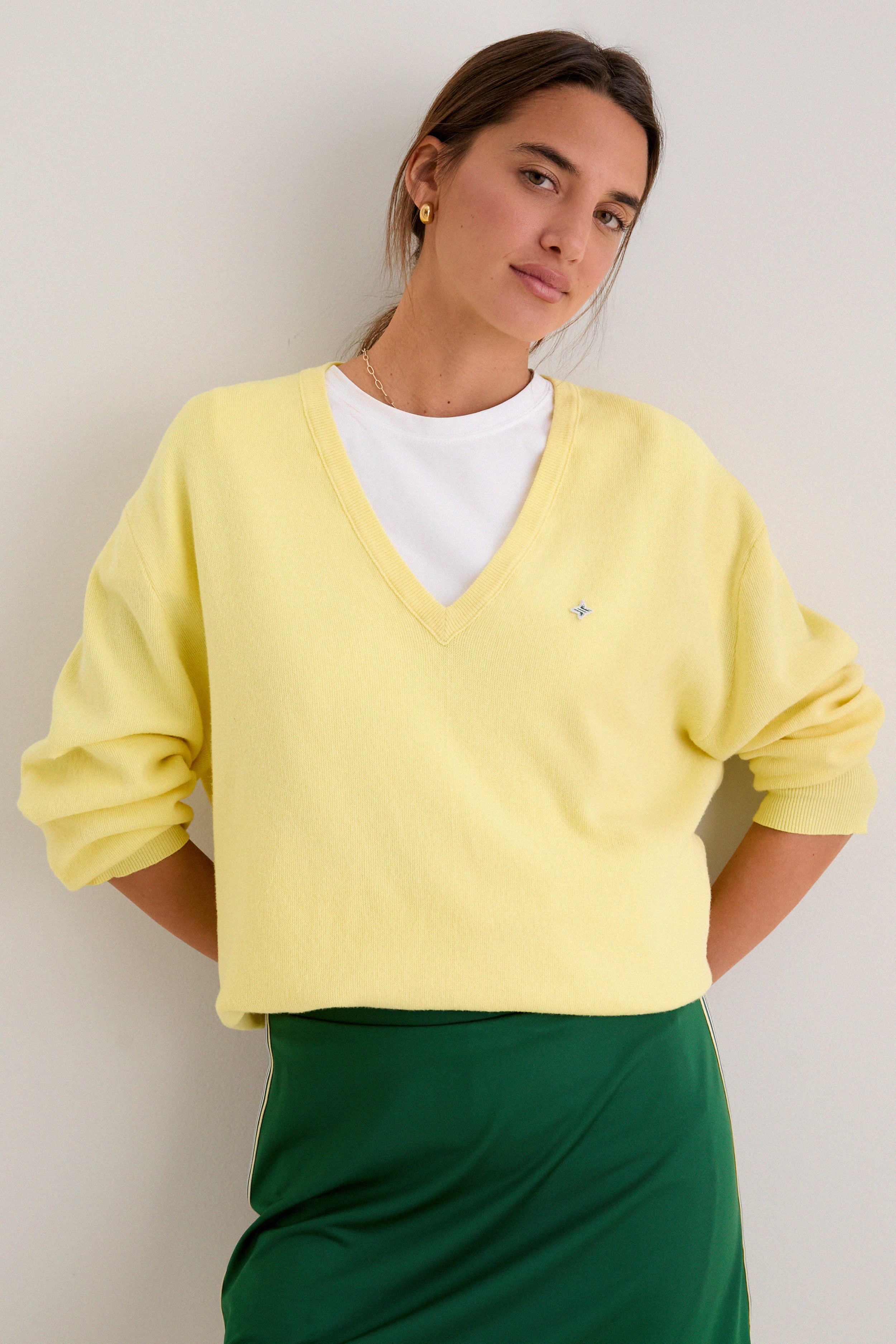 Butter Yellow Wilma V-Neck Sweater | Tnuck Sport