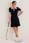 Navy and White Patty Pointelle Knit Sweater Polo