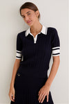 Navy and White Patty Pointelle Knit Sweater Polo