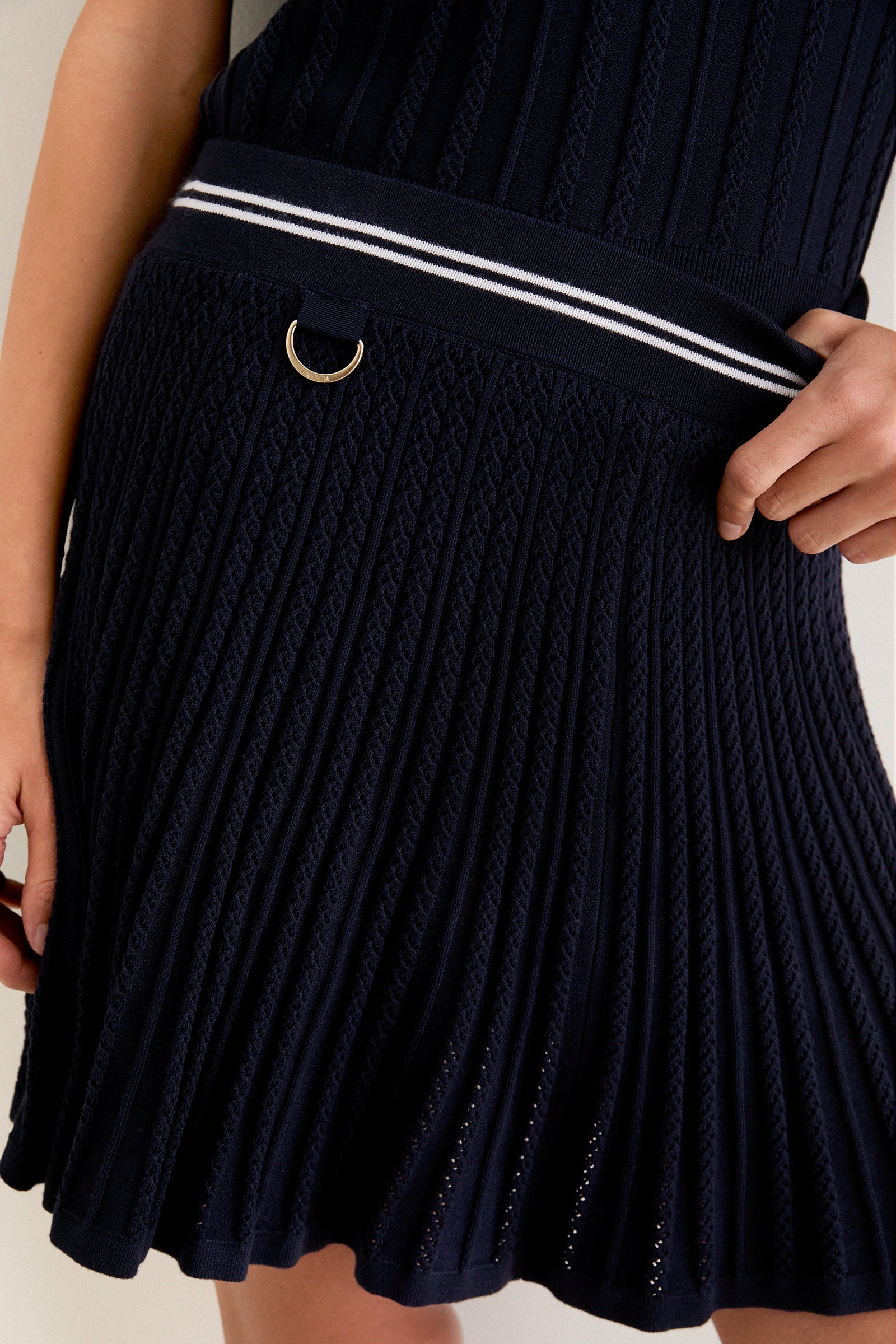 Navy and White 16.5 Inch Pointelle Knit Berg Skirt