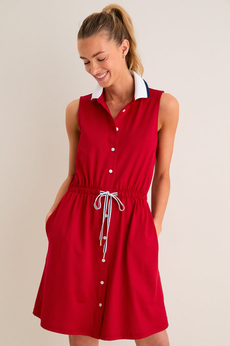 Red Sleeveless Performance Jersey Alcott Golf Dress