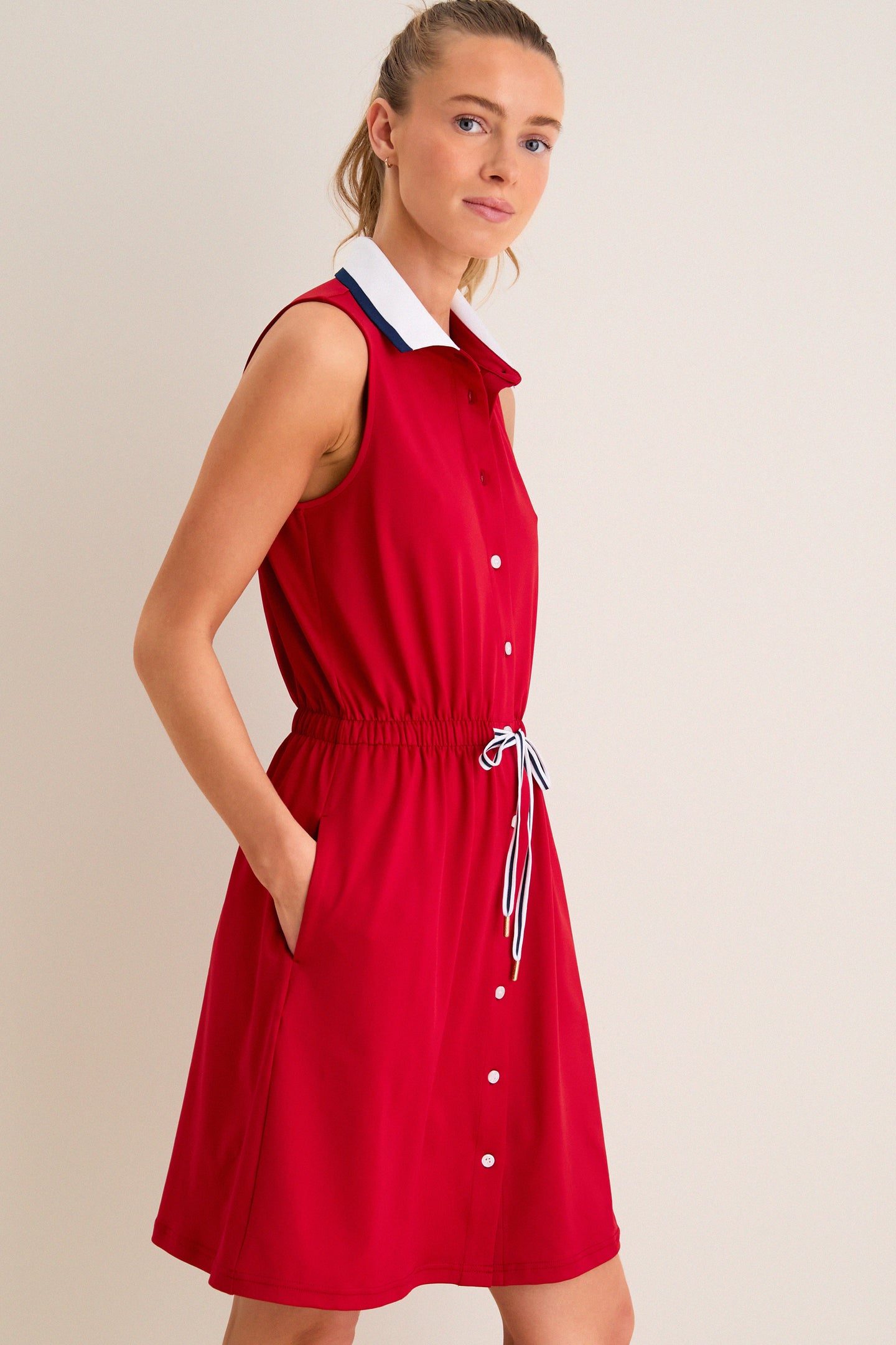Red Sleeveless Performance Jersey Alcott Golf Dress