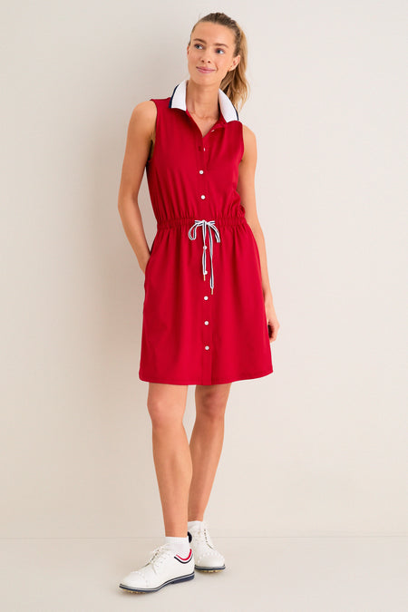 Red Sleeveless Performance Jersey Alcott Golf Dress