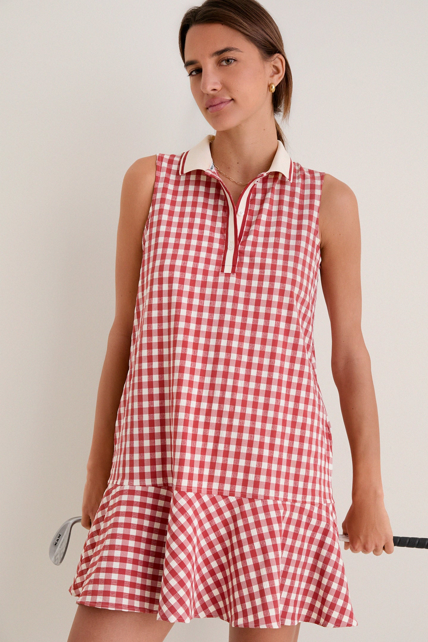 Clay Gingham Sleeveless Performance Seersucker May Golf Dress