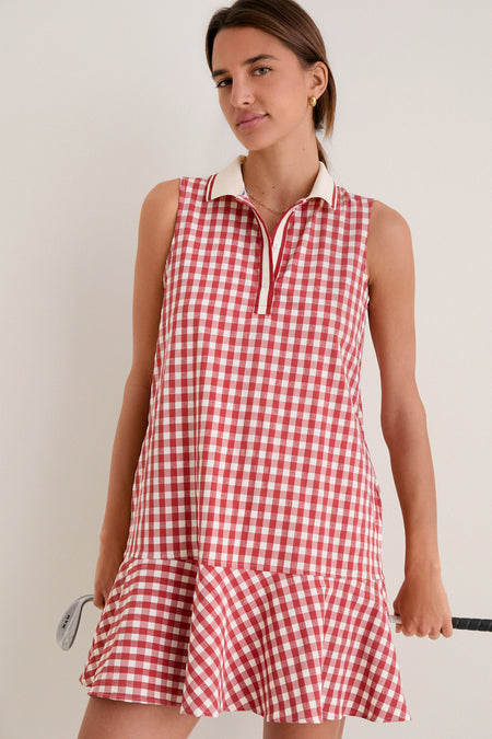 Clay Gingham Sleeveless Performance Seersucker May Golf Dress