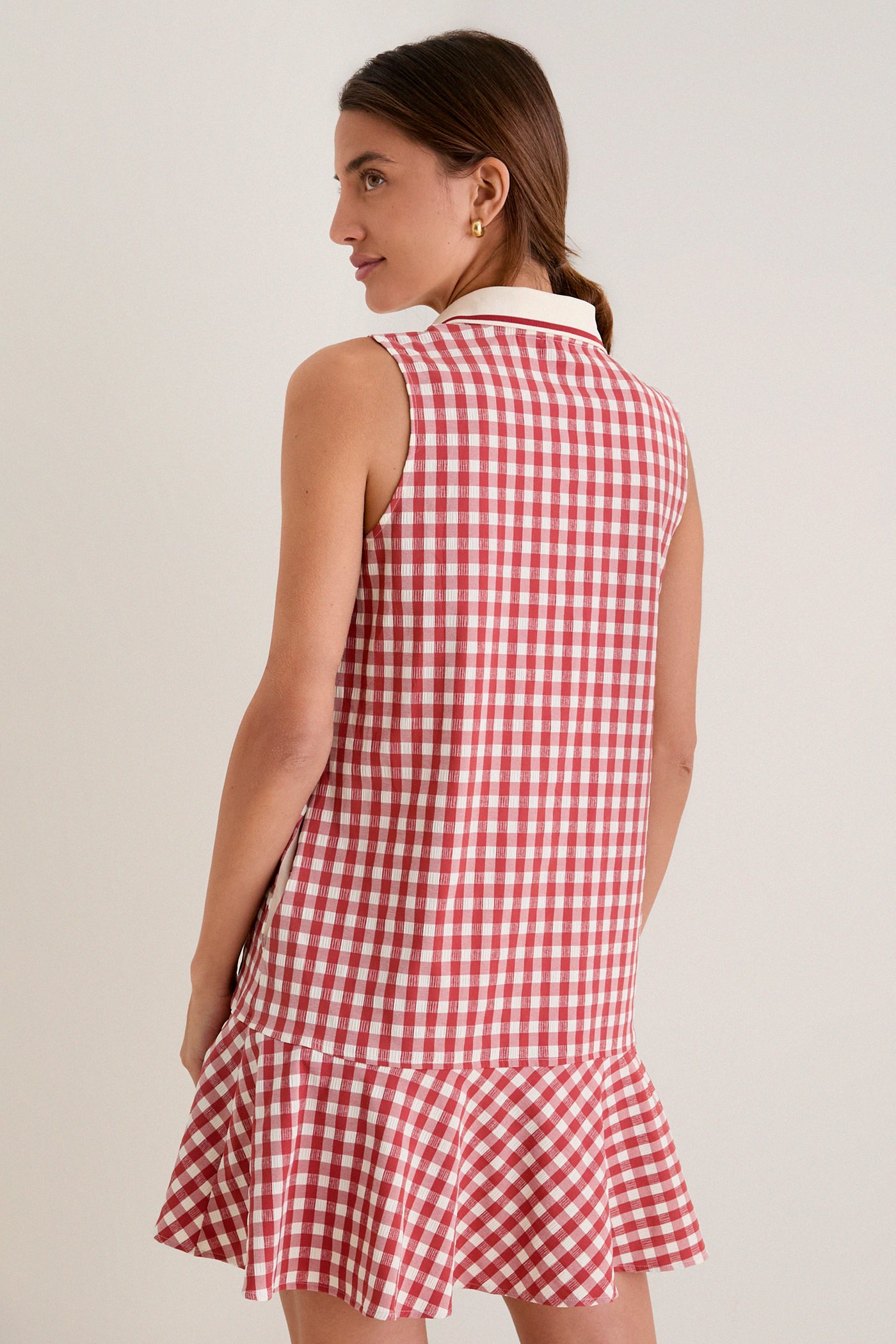 red and white seersucker dress Easy Dress Seersucker Cotton Dress Red/White / L