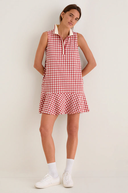 Clay Gingham Sleeveless Performance Seersucker May Golf Dress