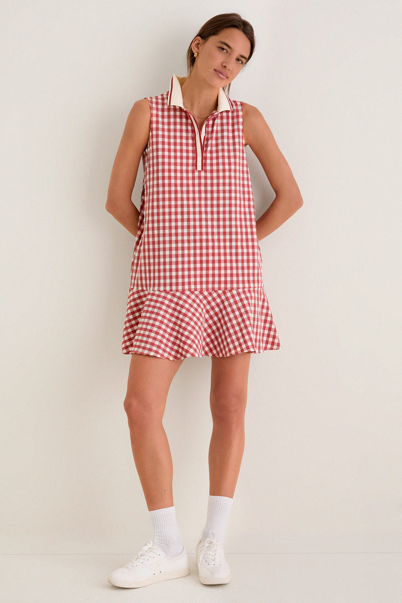 Clay Gingham Sleeveless Performance Seersucker May Golf Dress