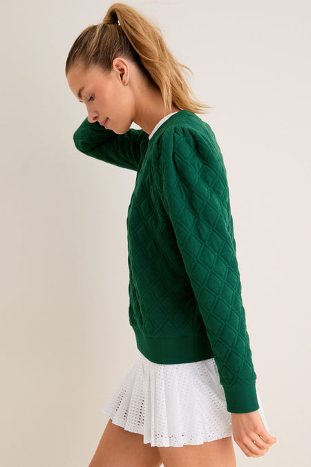 Eden Green Puff Sleeve Quilted Stretch Campbell Pullover