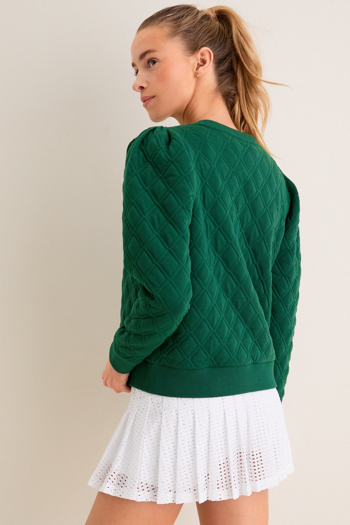 Eden Green Puff Sleeve Quilted Stretch Campbell Pullover | Tnuck Sport