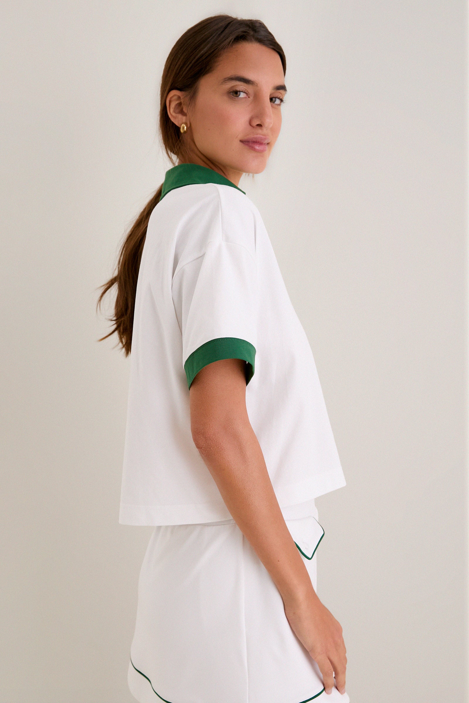 White and Eden Green Performance Cotton Cropped Carol Polo