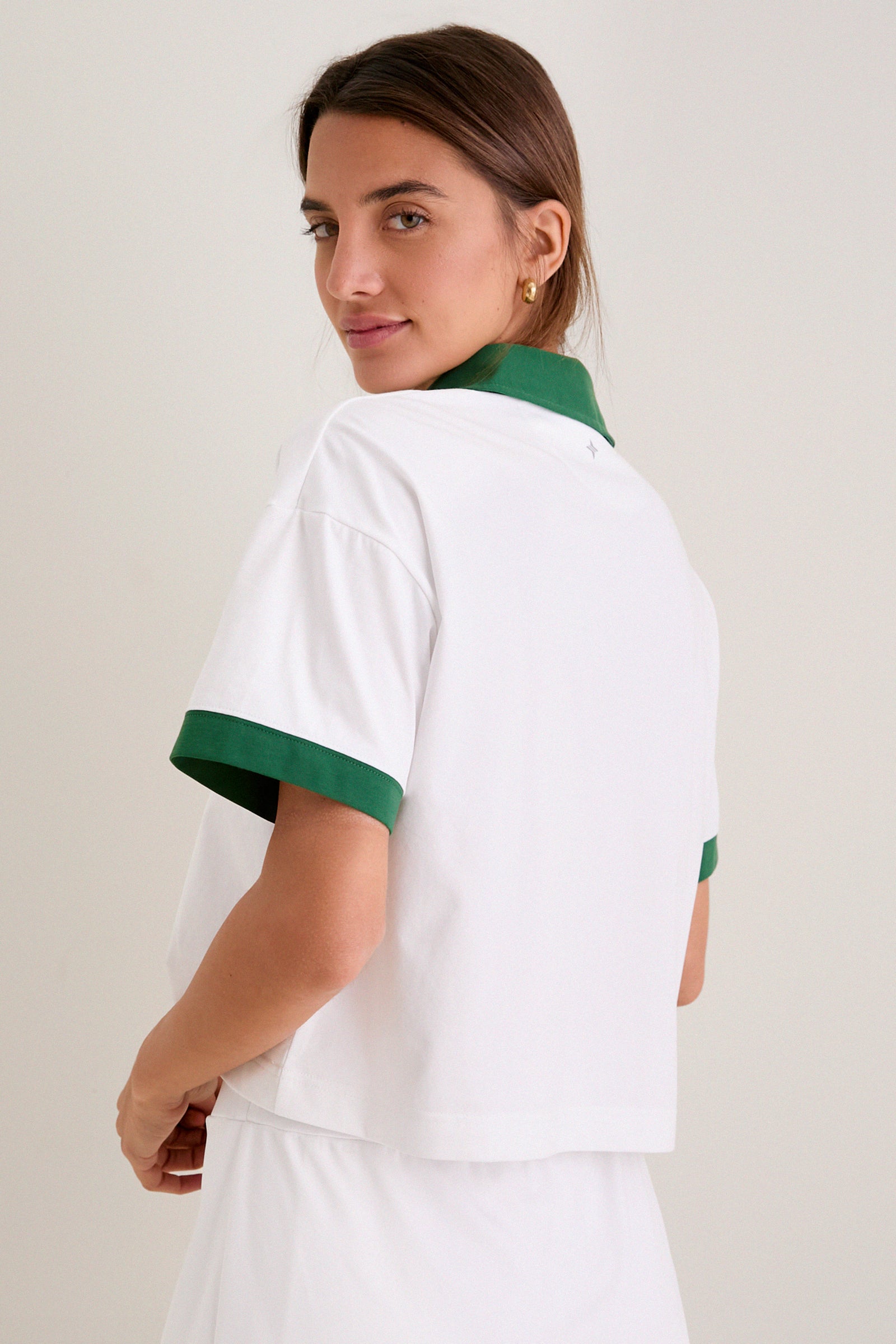 White and Eden Green Performance Cotton Cropped Carol Polo