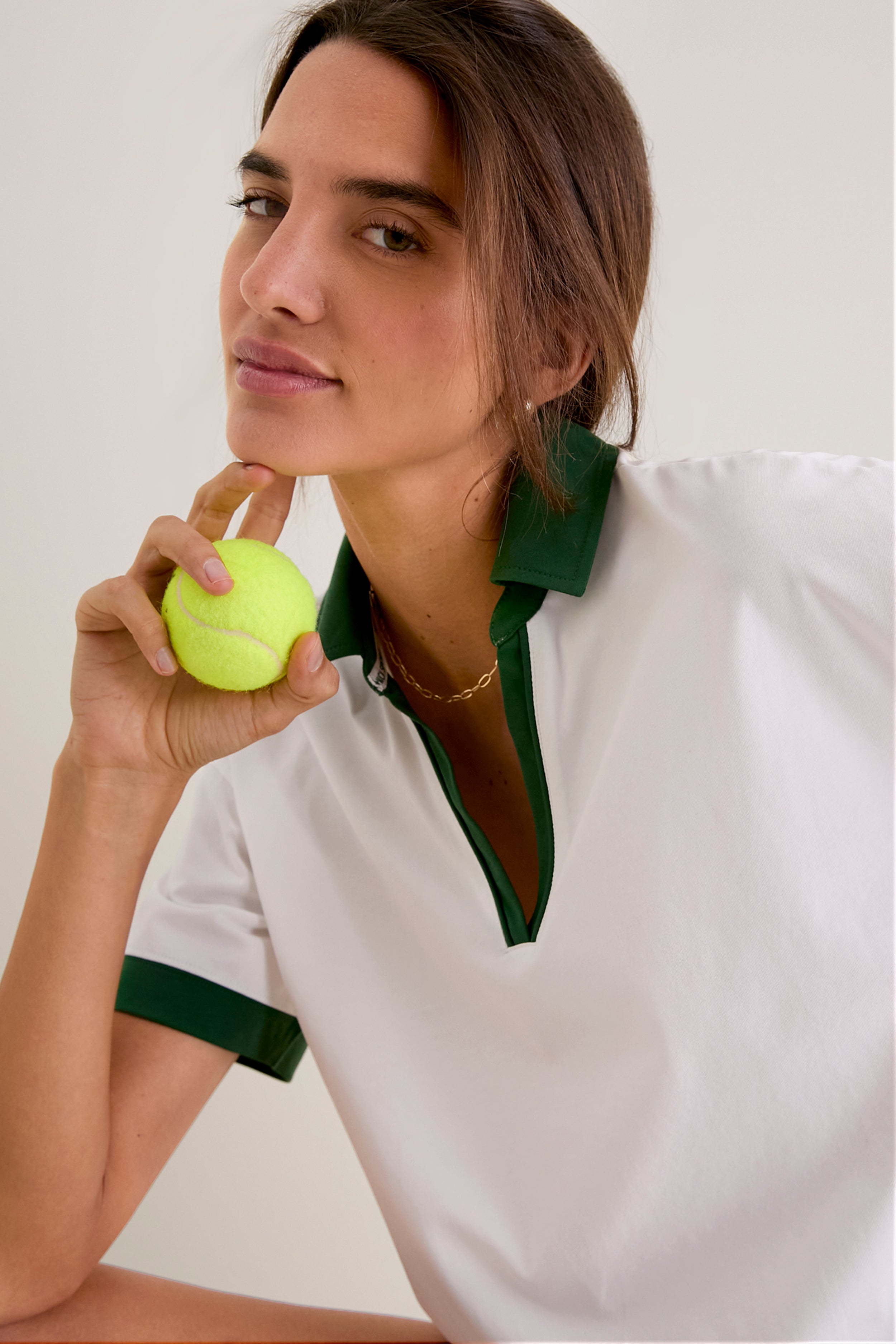 White and Eden Green Performance Cotton Cropped Carol Polo | Tnuck