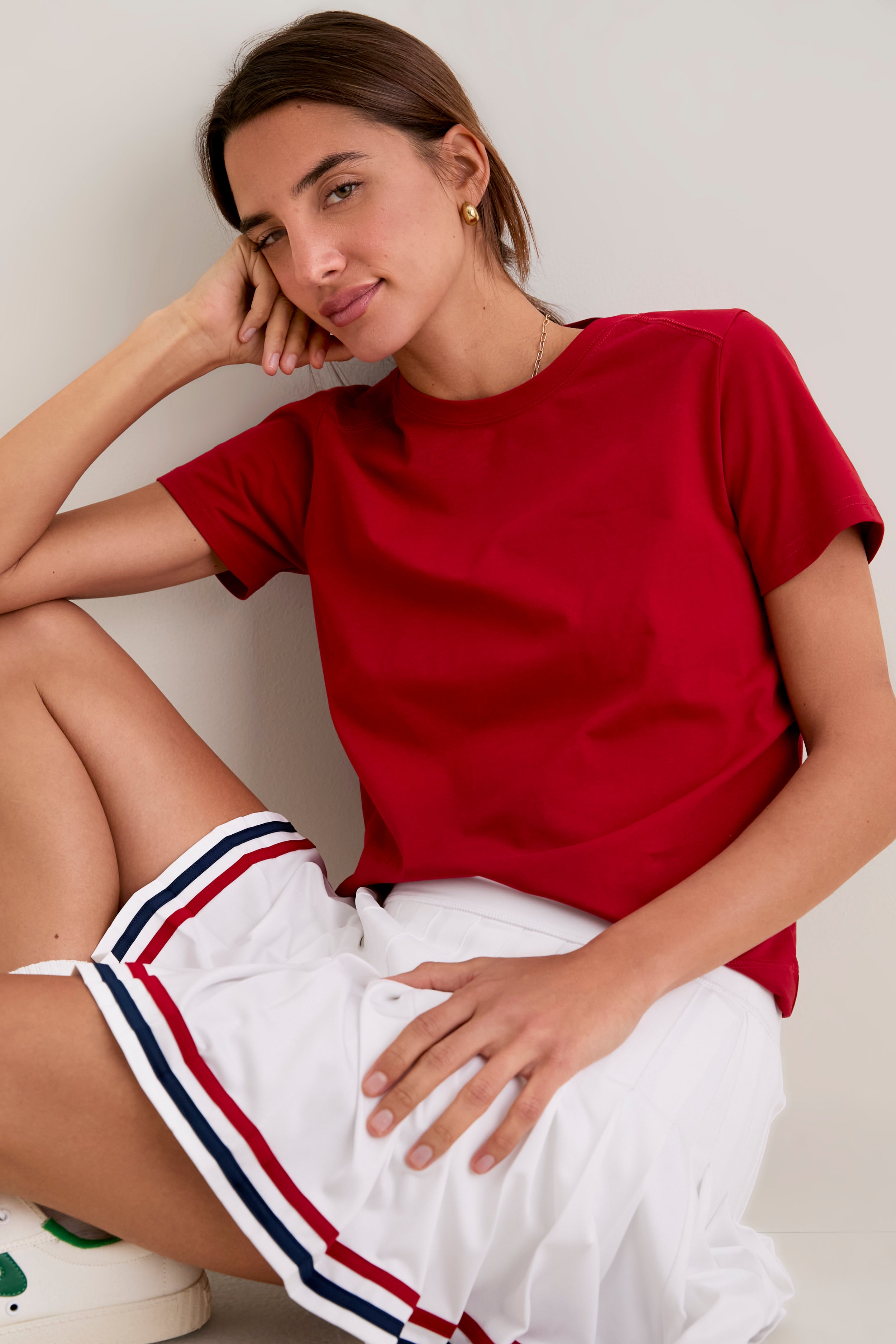 Red Short Sleeve Performance Cotton Sasha Tee | Tnuck Sport