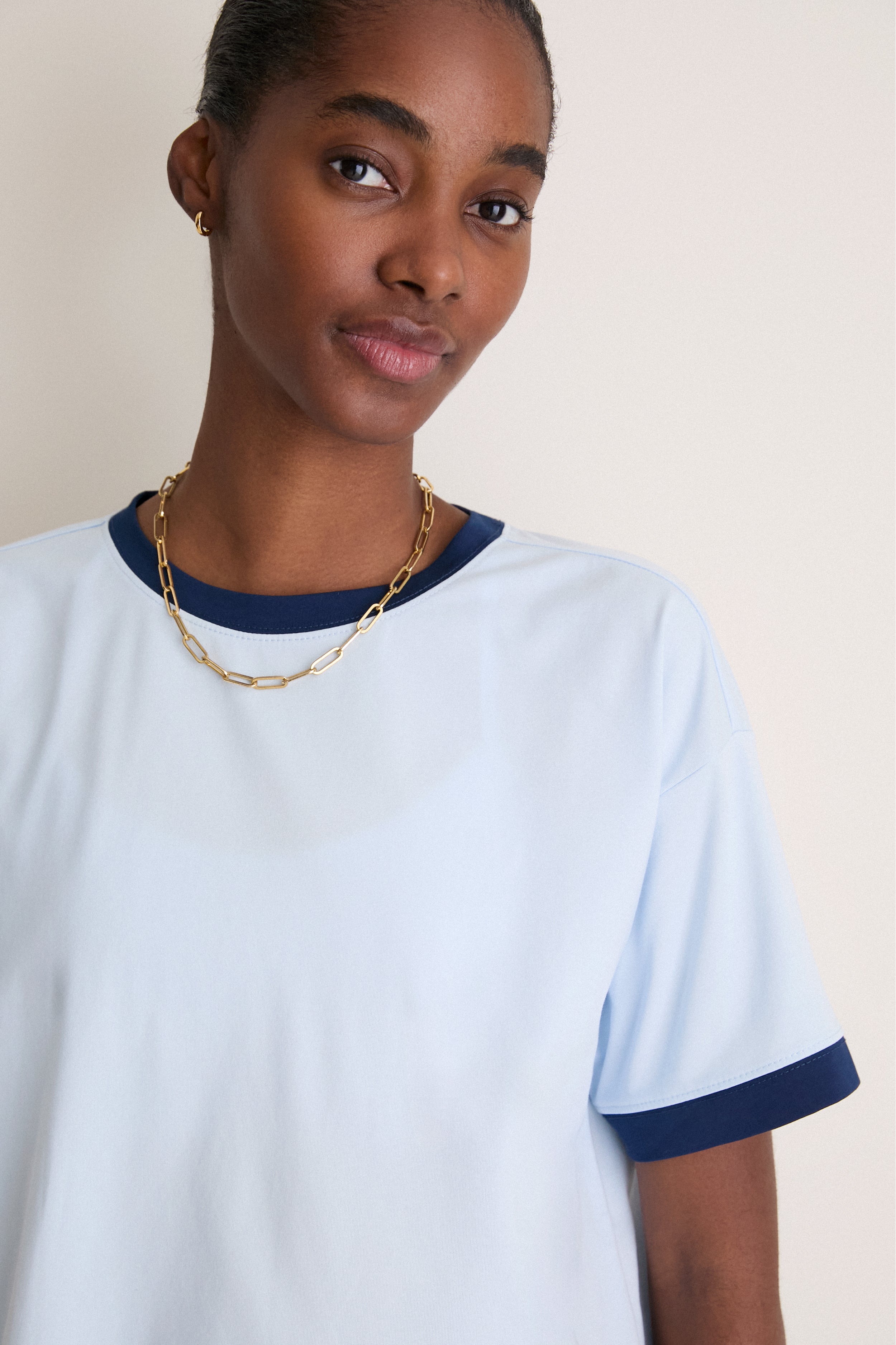Light Blue and Navy Performance Cotton Flo Ringer Tee