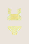 Girls Yellow Ditsy Smocked Ruffle Strap Bikini