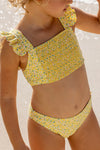 Girls Yellow Ditsy Smocked Ruffle Strap Bikini