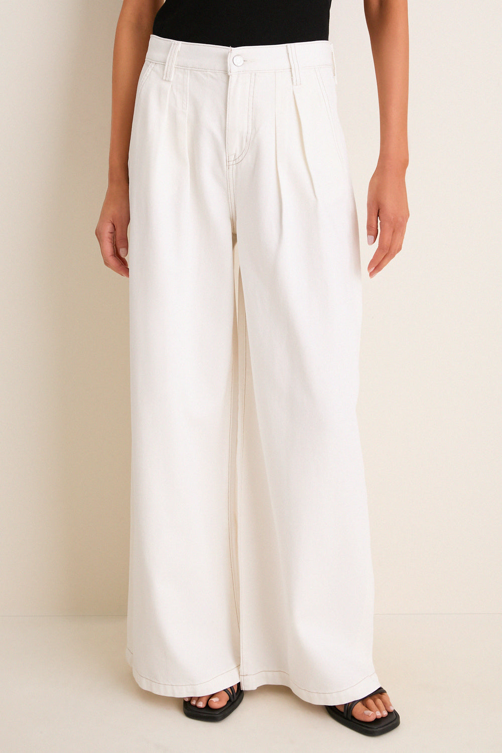 Off White Delphine Pleated Denim Wide Leg