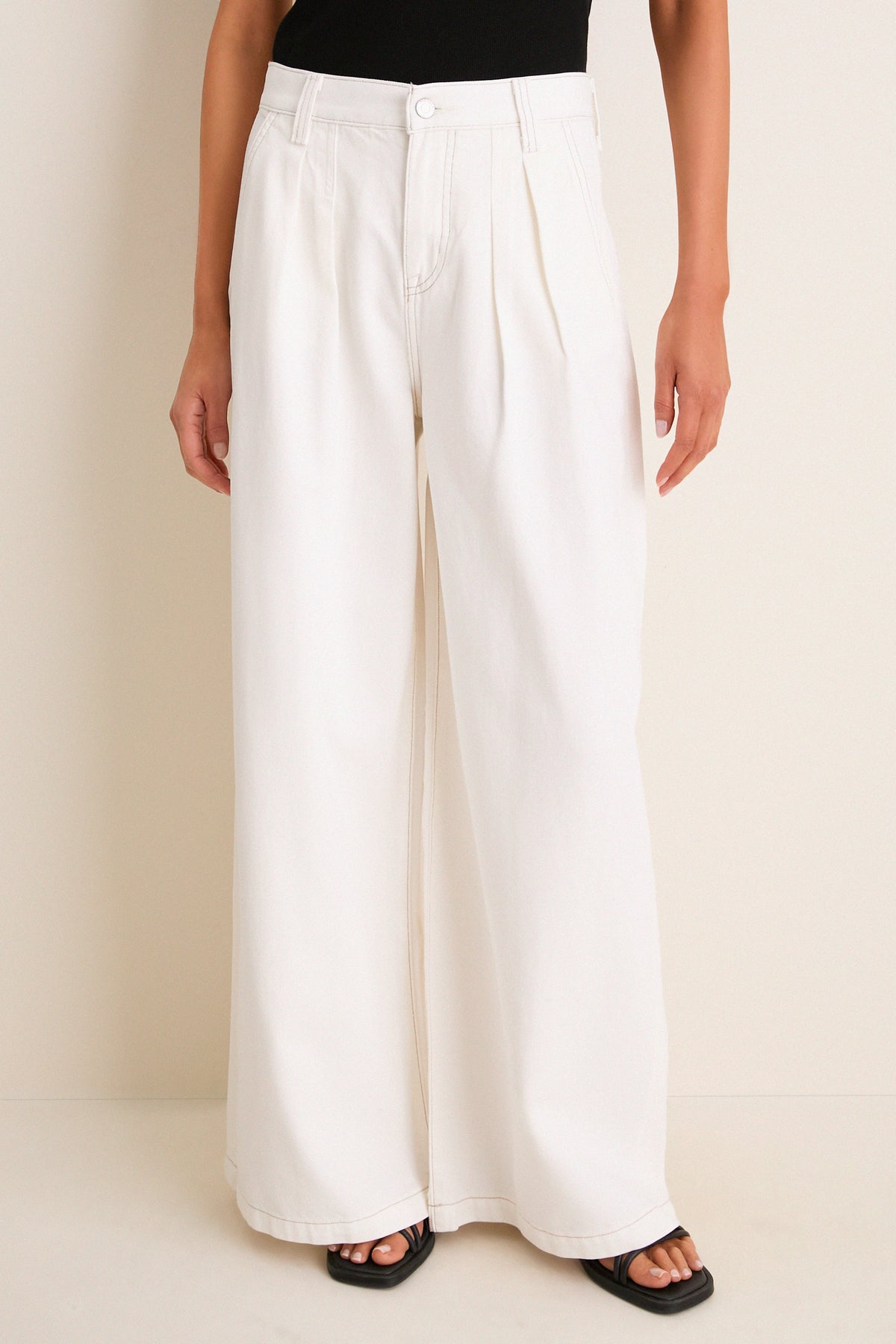 Off White Delphine Pleated Denim Wide Leg