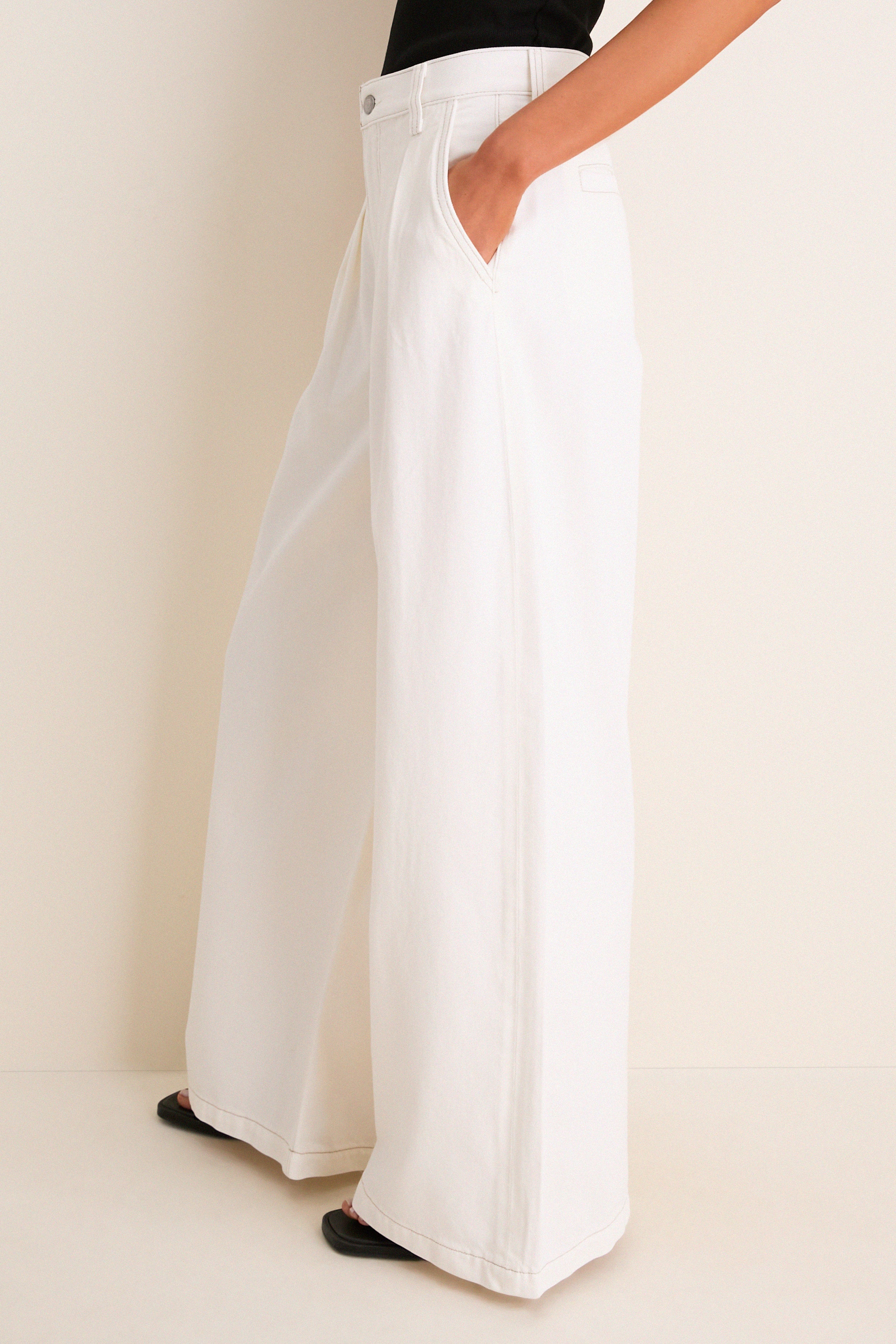 Off White Delphine Pleated Denim Wide Leg