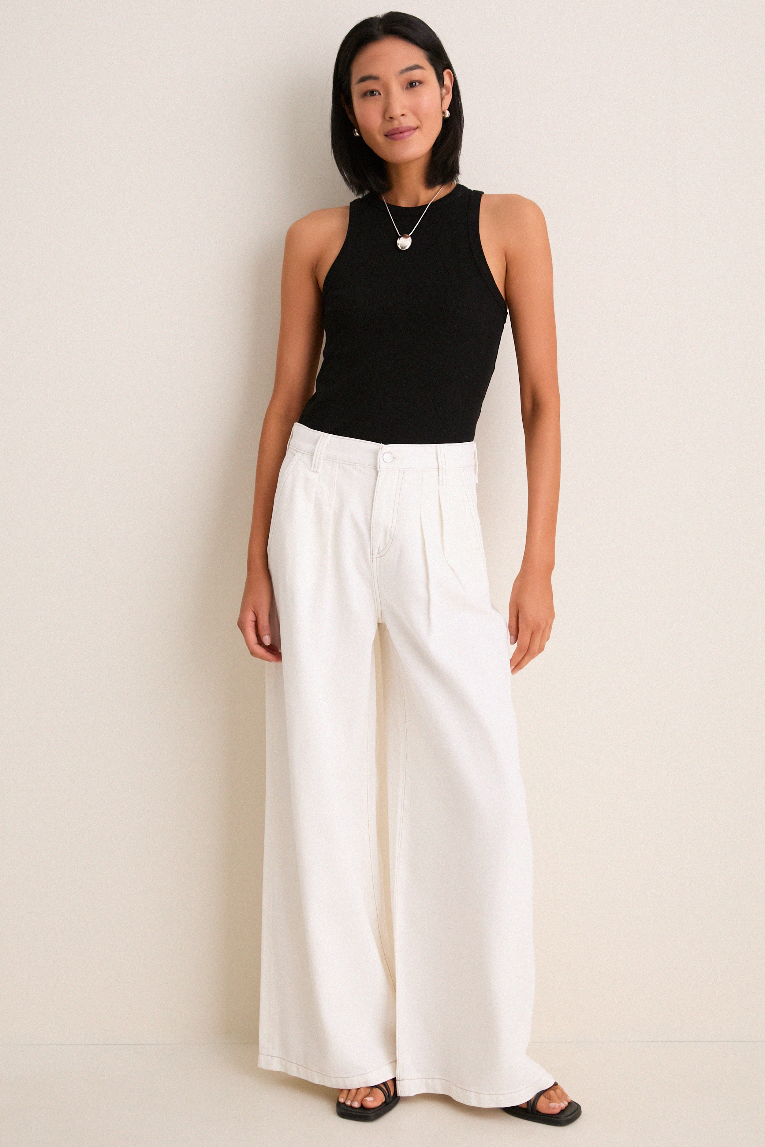 Off White Delphine Pleated Denim Wide Leg