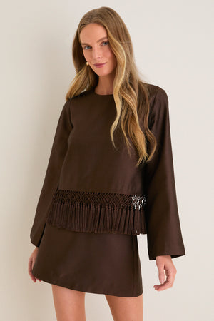 Chocolate Dupioni Maxine Tassel Top