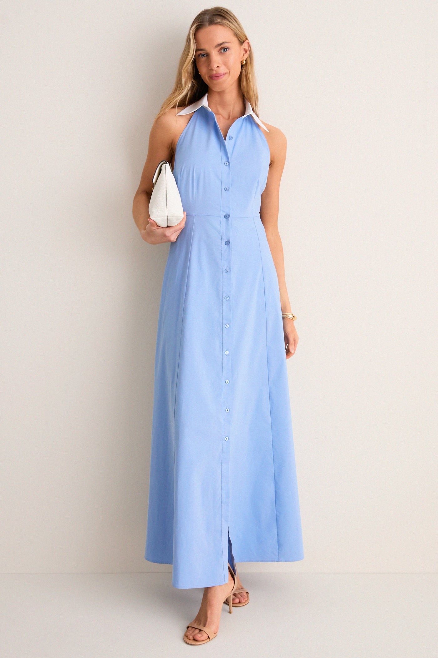 Vista Blue and White Maurie Halter Maxi Dress