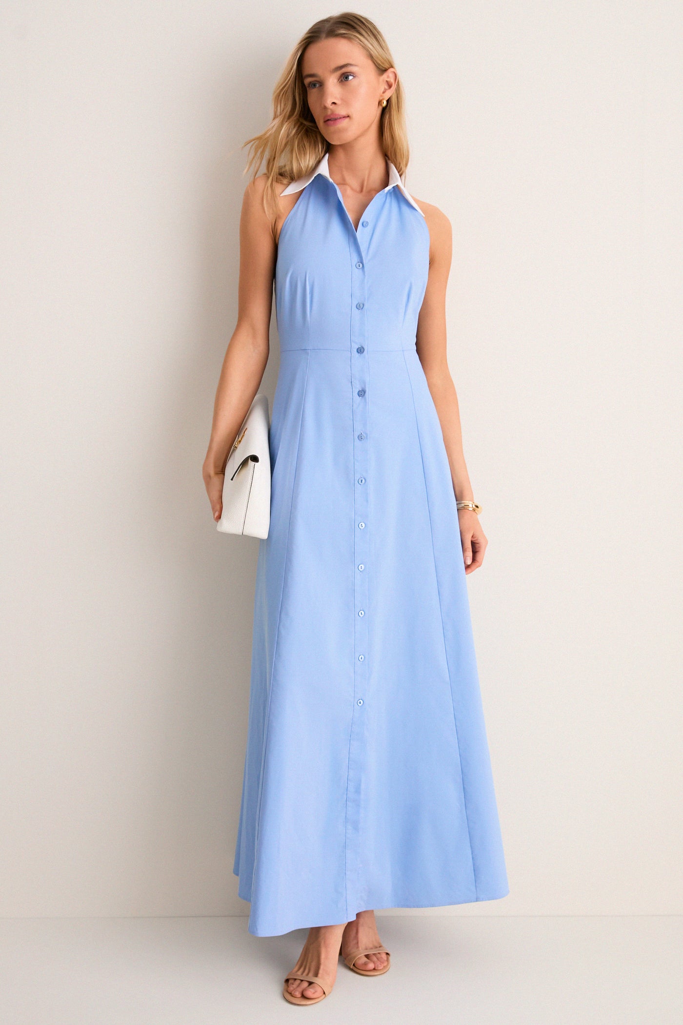 Vista Blue and White Maurie Halter Maxi Dress