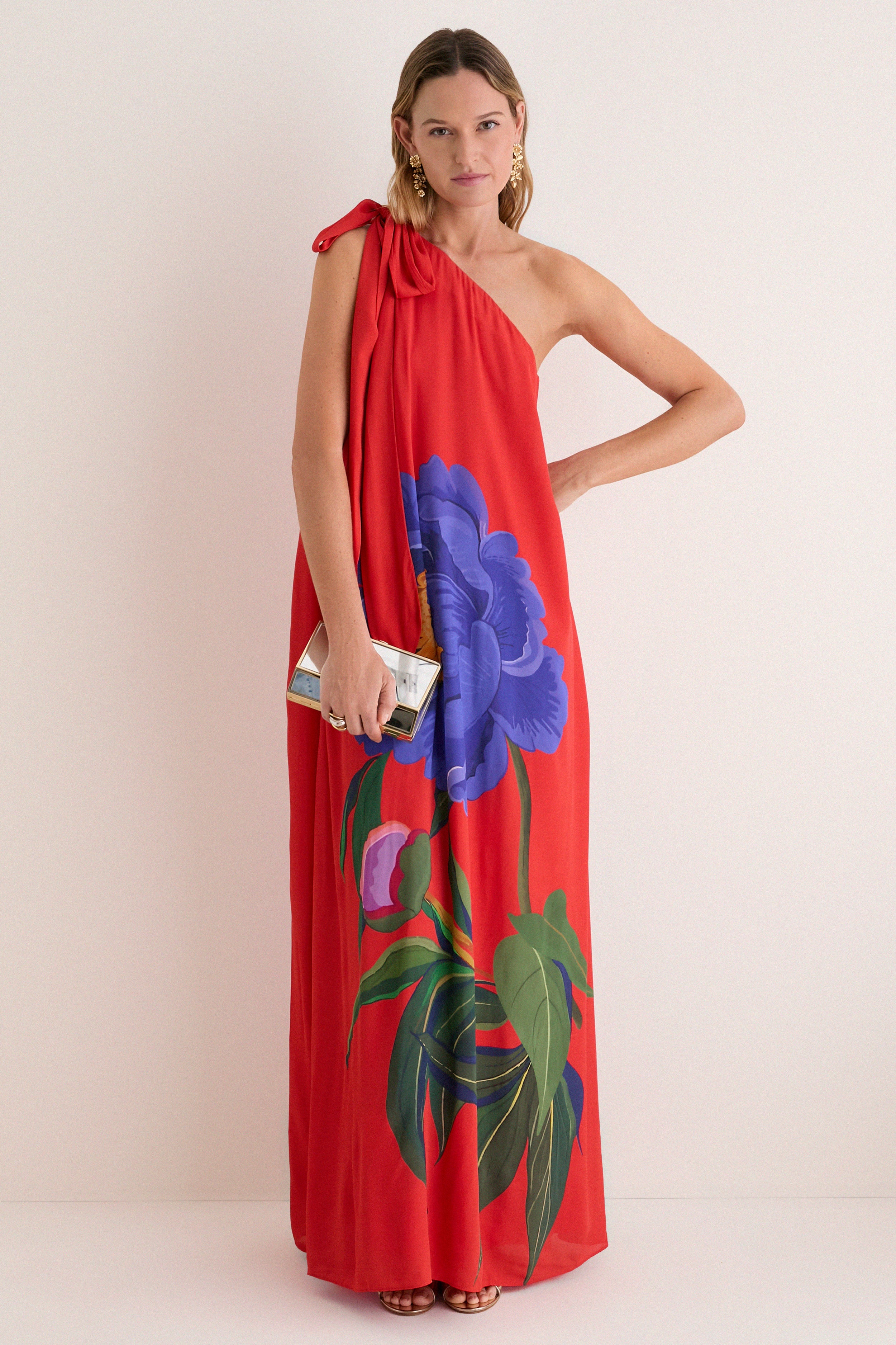Floral Candy Red One Shoulder Lani Dress | Borgo de Nor