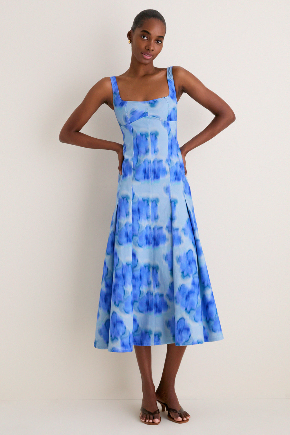 Floralis Blue Charlie Pleat Midi Dress | Clea Floralis Blue Charlie Pleat Midi Dress | Clea