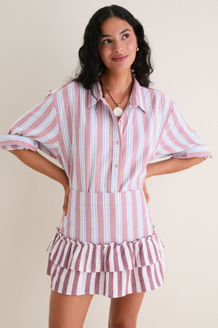 Claret Combo Stripe Classsic Button Down