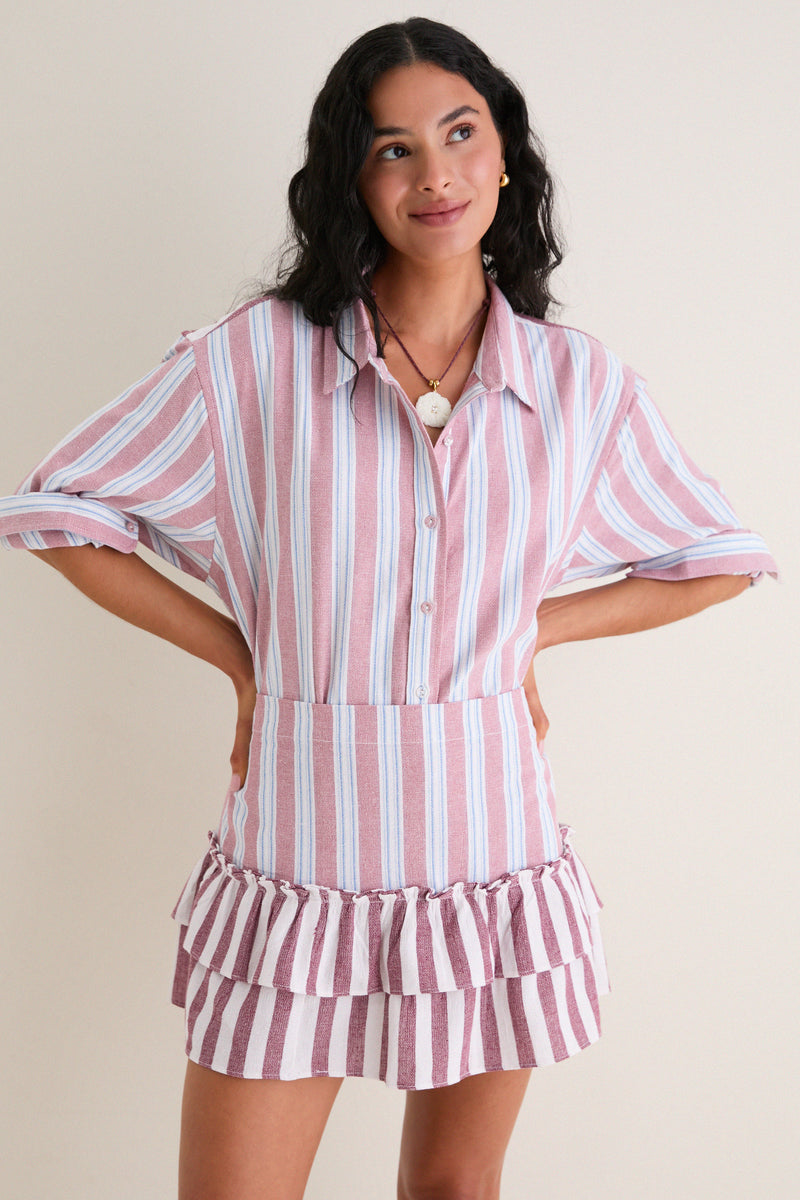 Claret Combo Stripe Classsic Button Down