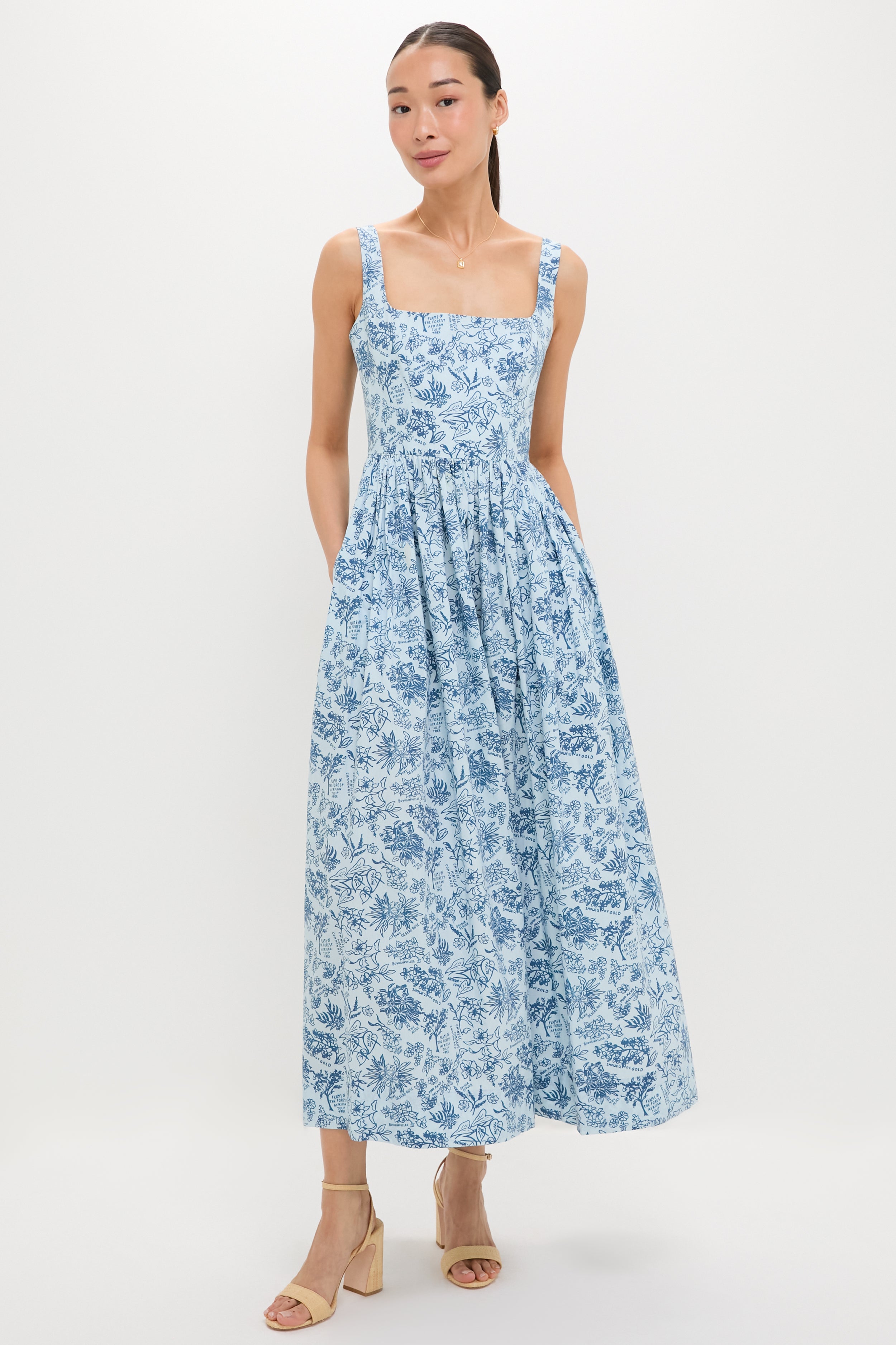 Scoop Neck Dress in Blue Flora L