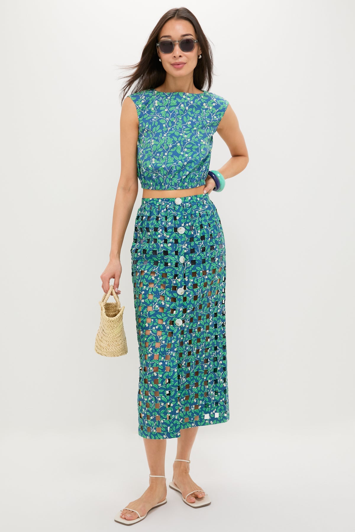 Dark Blue Limes Basket Skirt