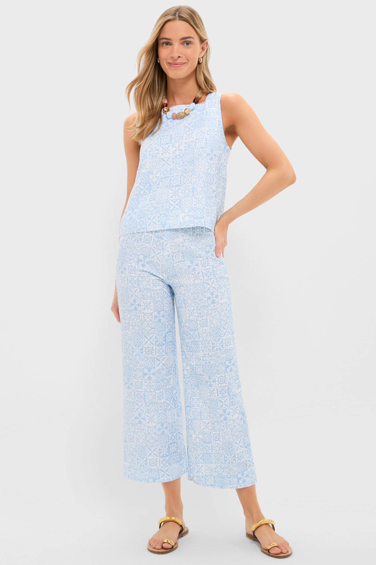 Blue Checkerboard Shift Top