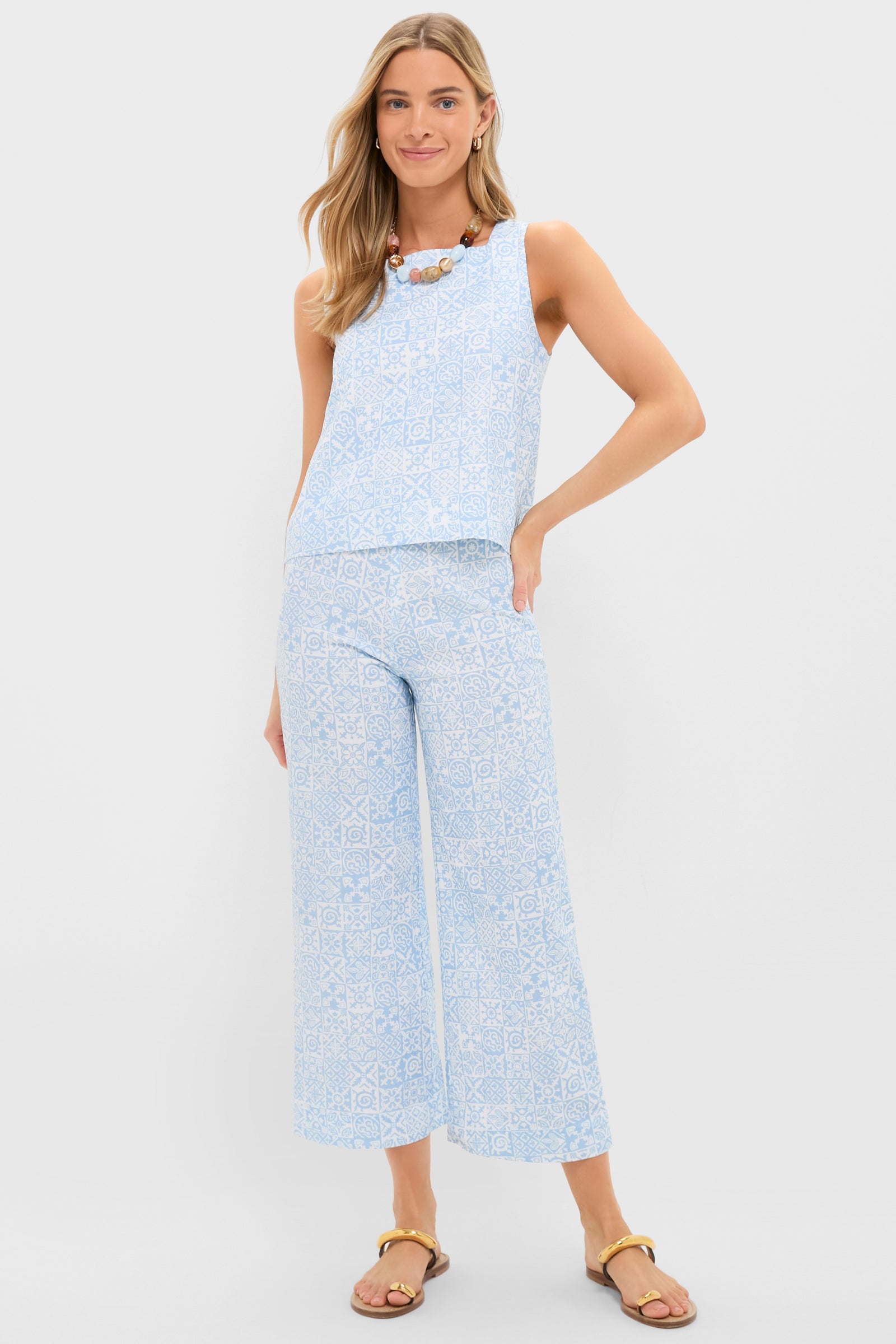 Blue Checkerboard Shift Top