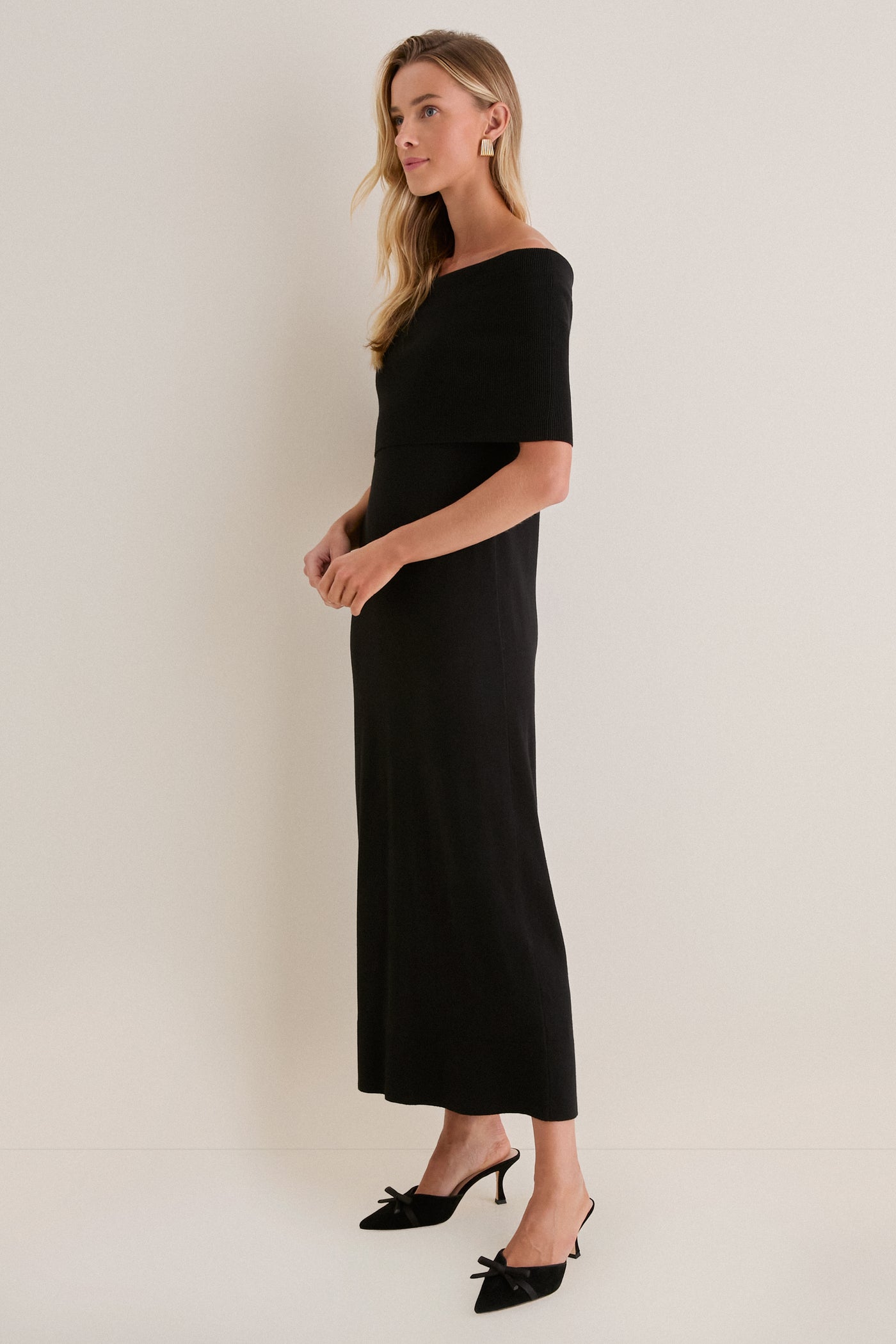 Black Off the Shoulder Sybil Sweater Dress