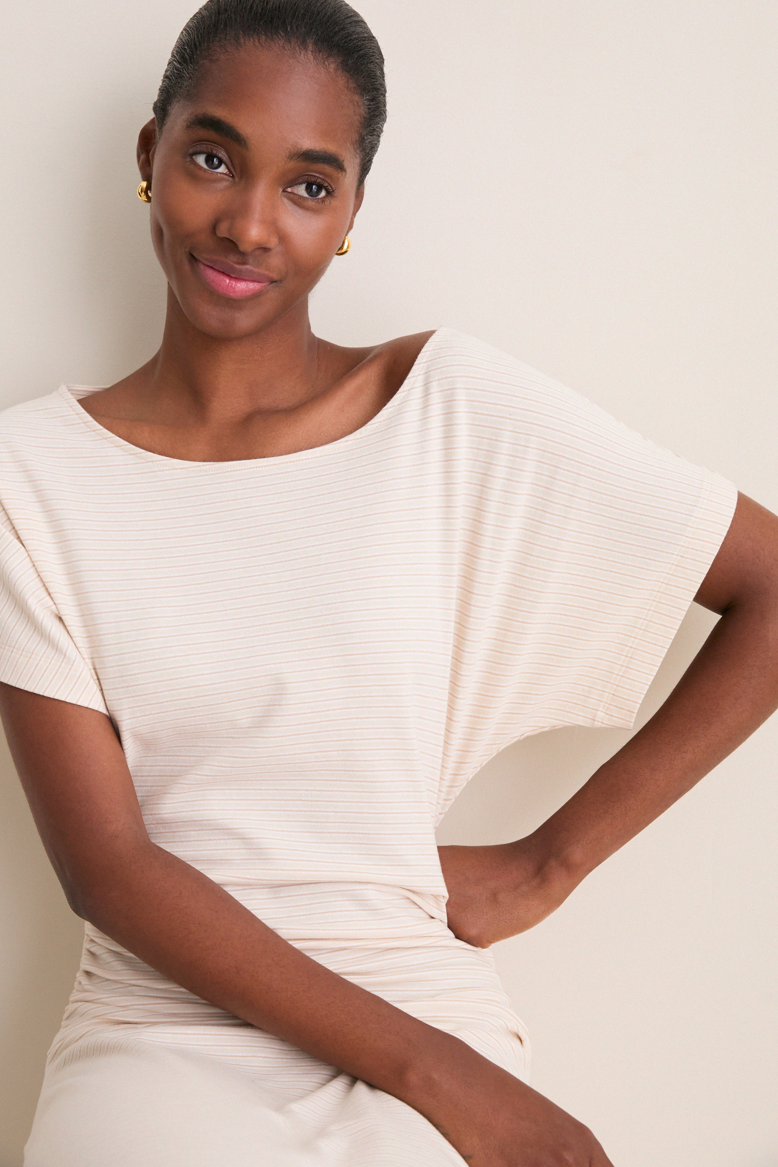 Cream Stripe Jersey Cassia Dress