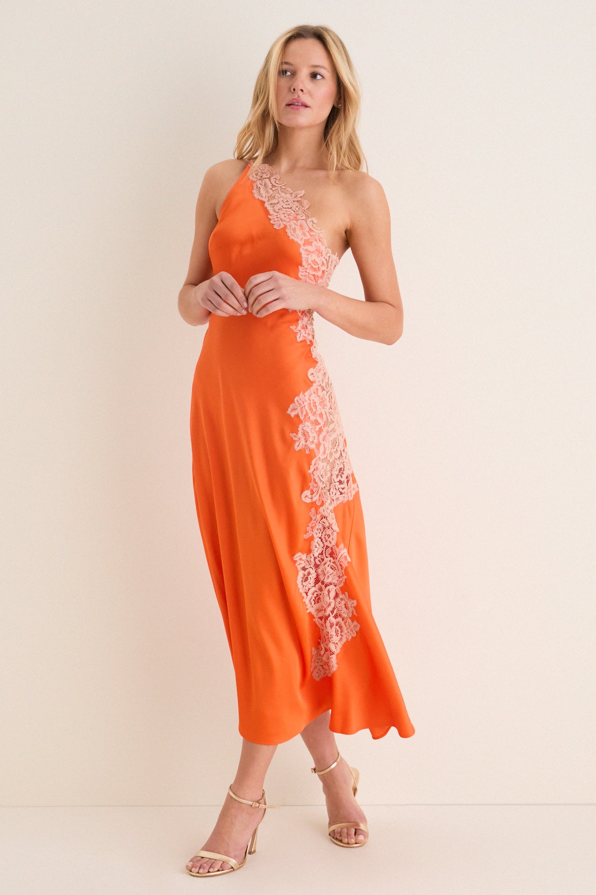 Vivid Orange with Pale Blush Lace Lou Dress