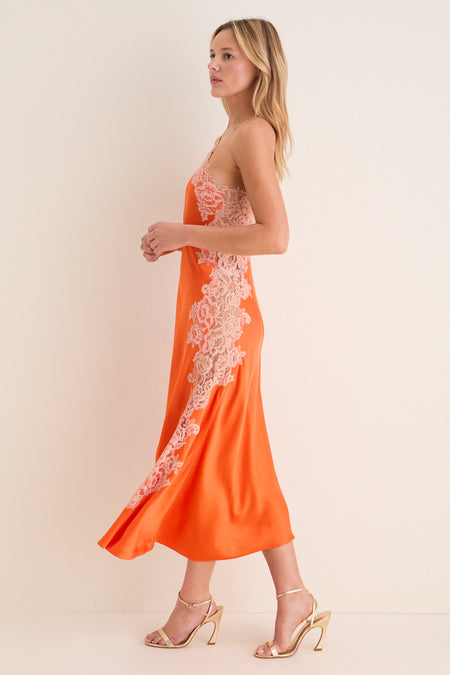 Vivid Orange with Pale Blush Lace Lou Dress