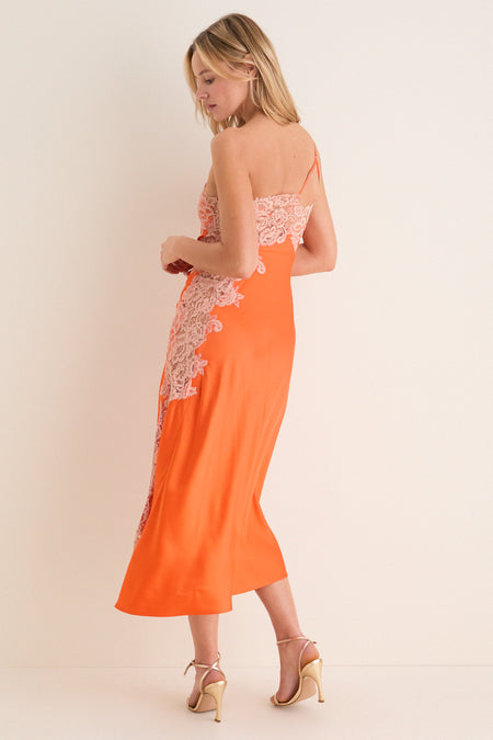 Vivid Orange with Pale Blush Lace Lou Dress