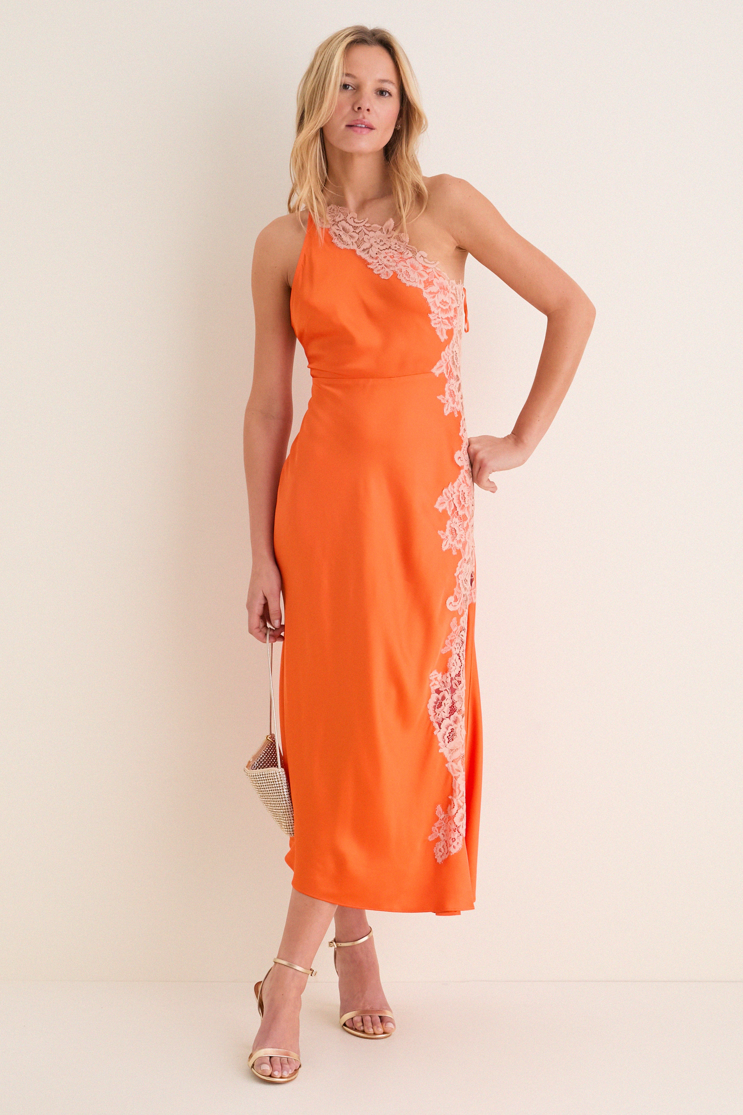 Vivid Orange with Pale Blush Lace Lou Dress