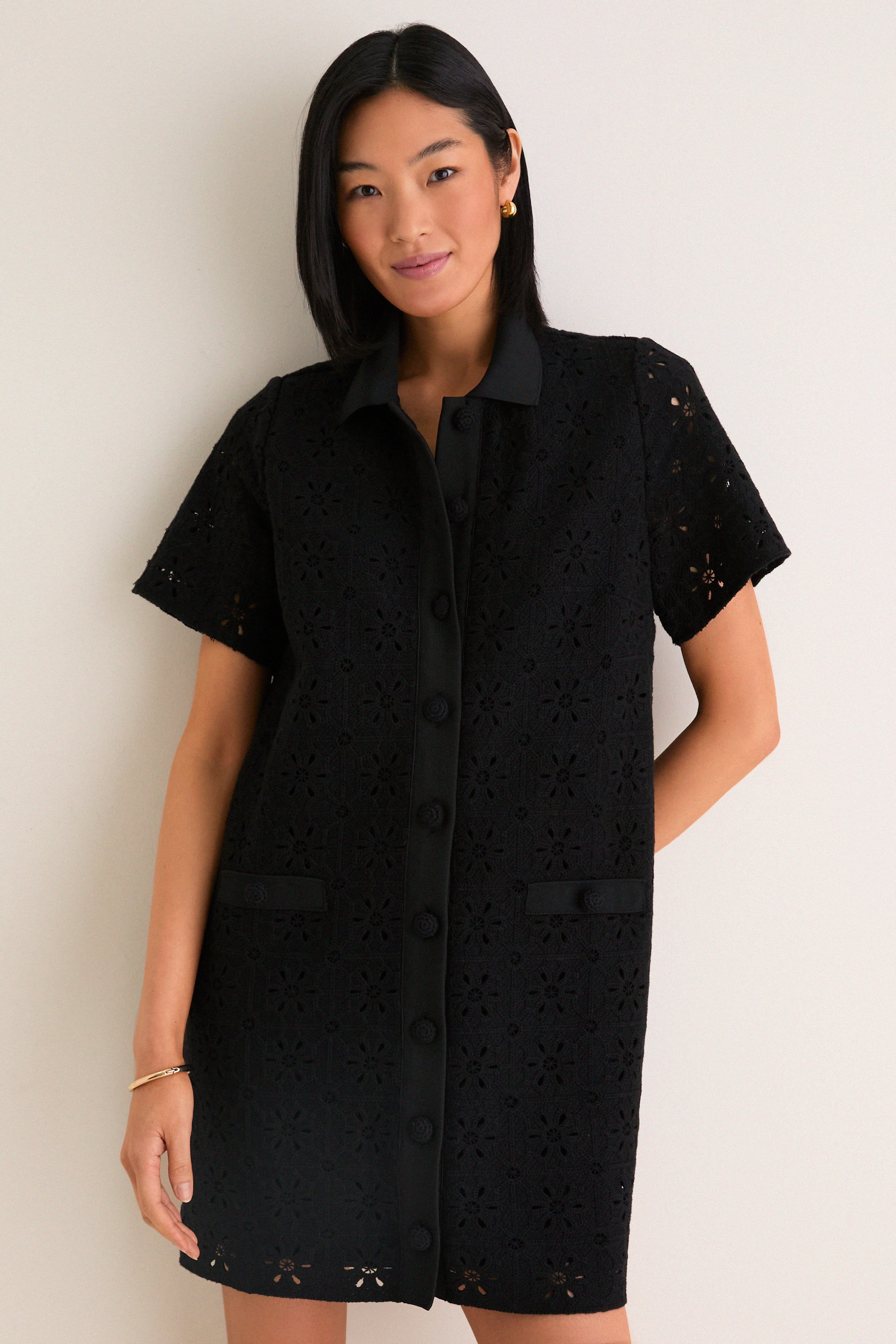 Tuckernuck Noir Crochet Tile Jeanine Shift Dress Noir / L