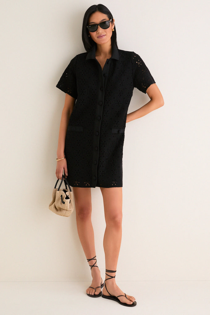 black crochet shift dress Clotilde Black crochet-knit midi dress (Final Sale), S / Black