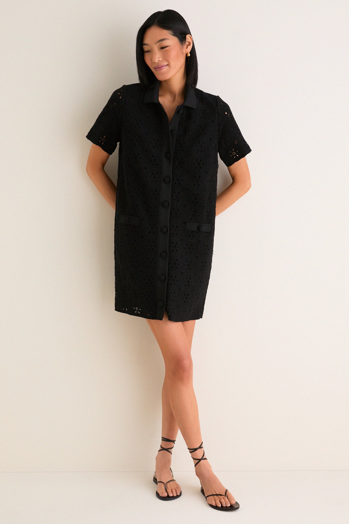 Tuckernuck Noir Crochet Tile Jeanine Shift Dress Noir / L